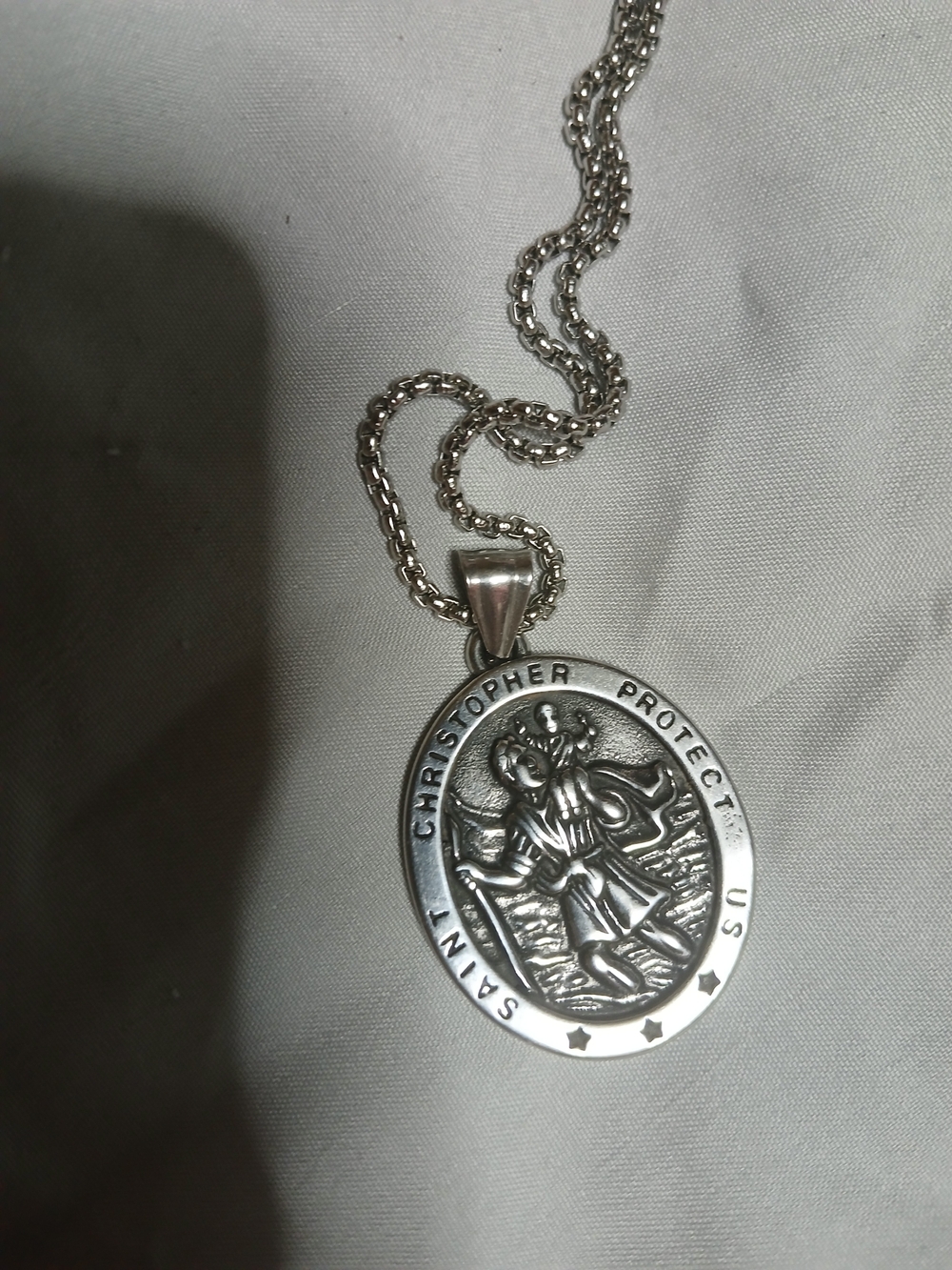 Saint Christopher Silver Tone Medal Necklace, Wanderlust